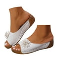 thumbnail image 3 of Slippers for Women,Stylish Opentoe Wedges With Leather Top And Flower Slippers Are Comfortable Shoes With Temperament,Womens Slippers,White,8.5, 3 of 7
