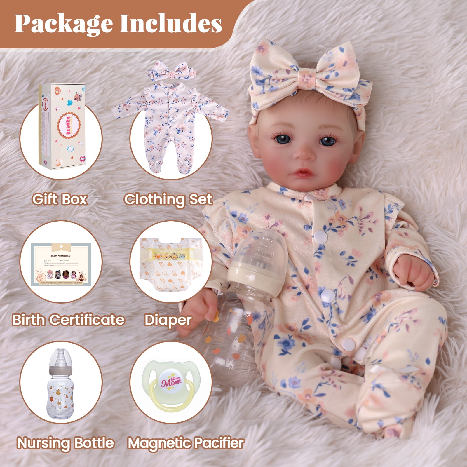 RSG 17" Lifelike Reborn Baby Dolls - - Soft Cloth Body Real Life Baby Dolls with Gift Box for Kids Age 3+