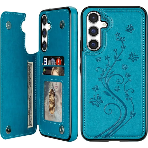 Compatible with Samsung Galaxy A14 5G Case Wallet with Card Slot Butterfly Embossing Flip Leather Magnetic Clasp Protective Phone Case for Samsung Galaxy A14 Case Wallet(Blue-6.6 inch)
