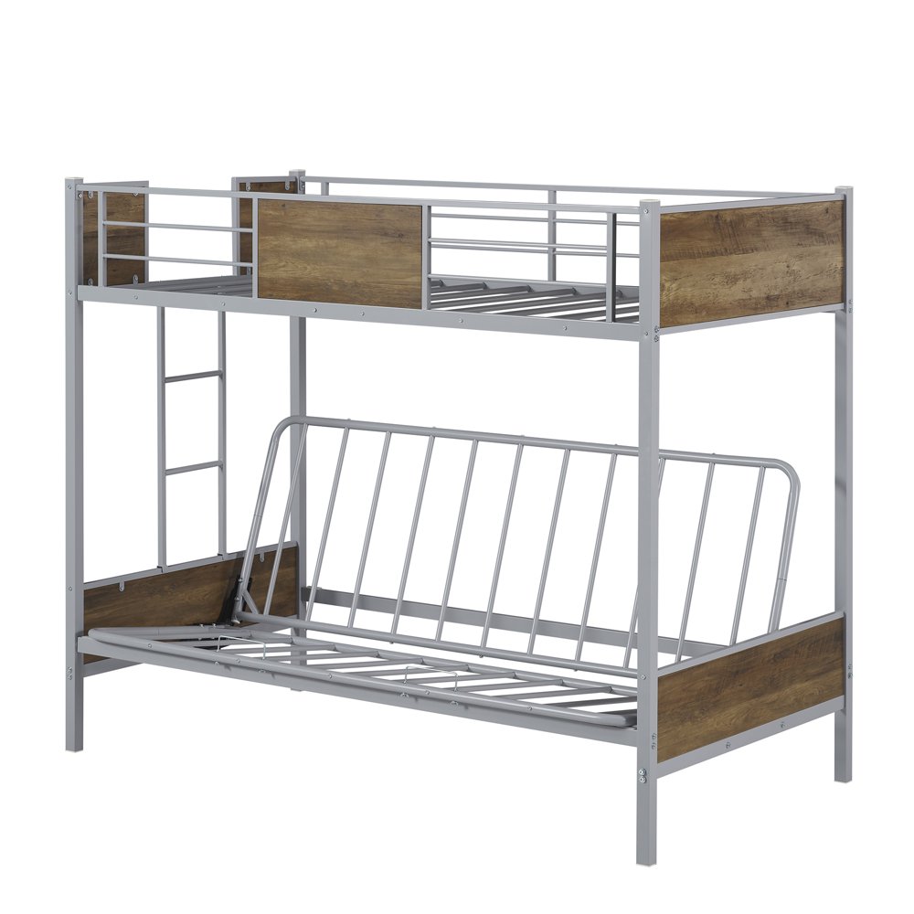 Metal Frame Convertible Bunk Bed with Ladder, Metal Futon Bunk Sofa Bed