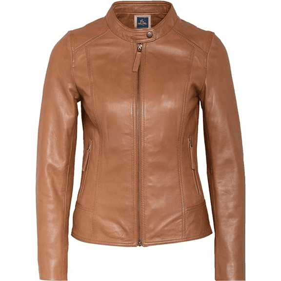 Luis Leather 100% Leather Jacket for Women - Collarless Deep Neck & Slim Fit - Moto, Bomber, Biker Winter Casual Wear