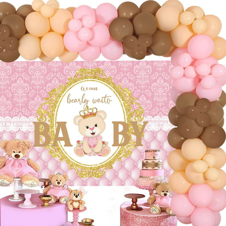 We can Bearly Wait Baby Shower Decorations for Girl We can Bearly Wait Baby  Bear Party Backdrop Bear Pink and Brown Balloon Garland Kit for Baby