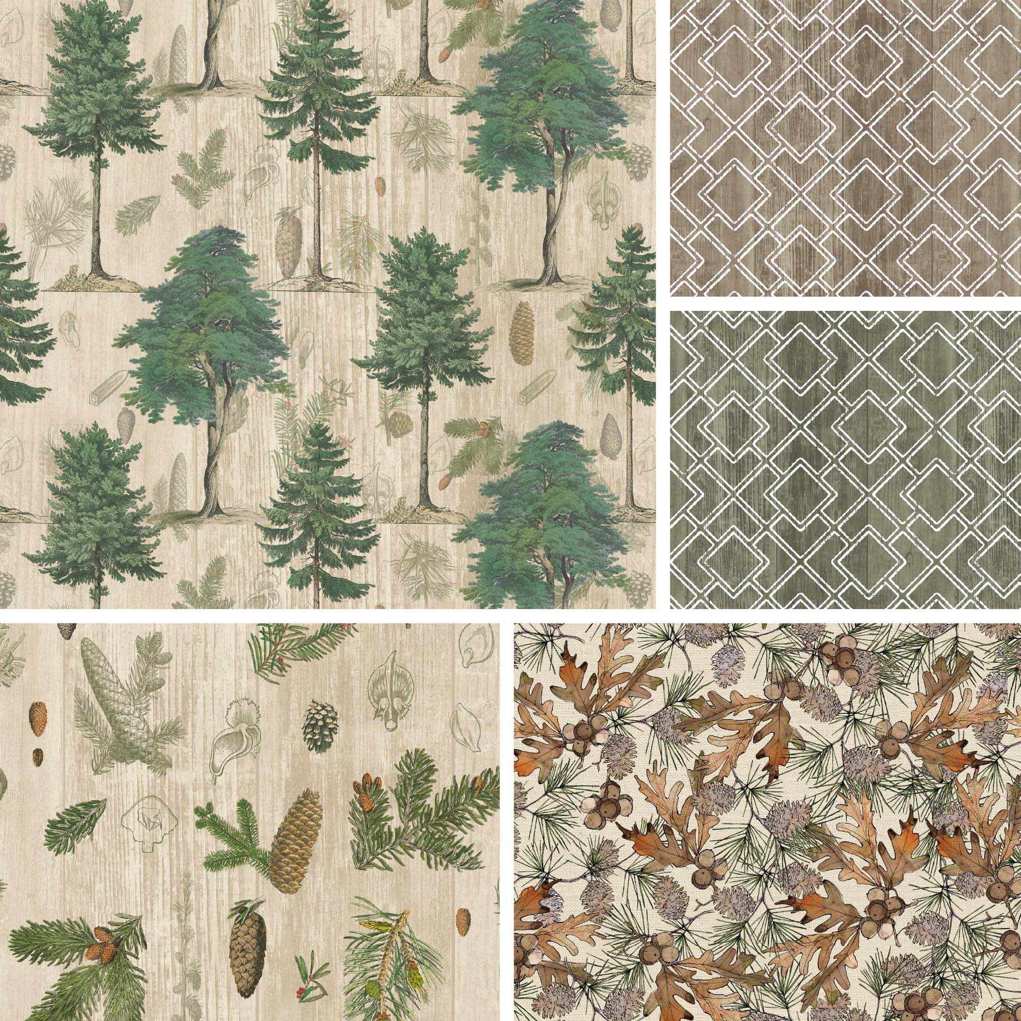 David Textiles Woodland Chart Cotton Fabric, By the Yard