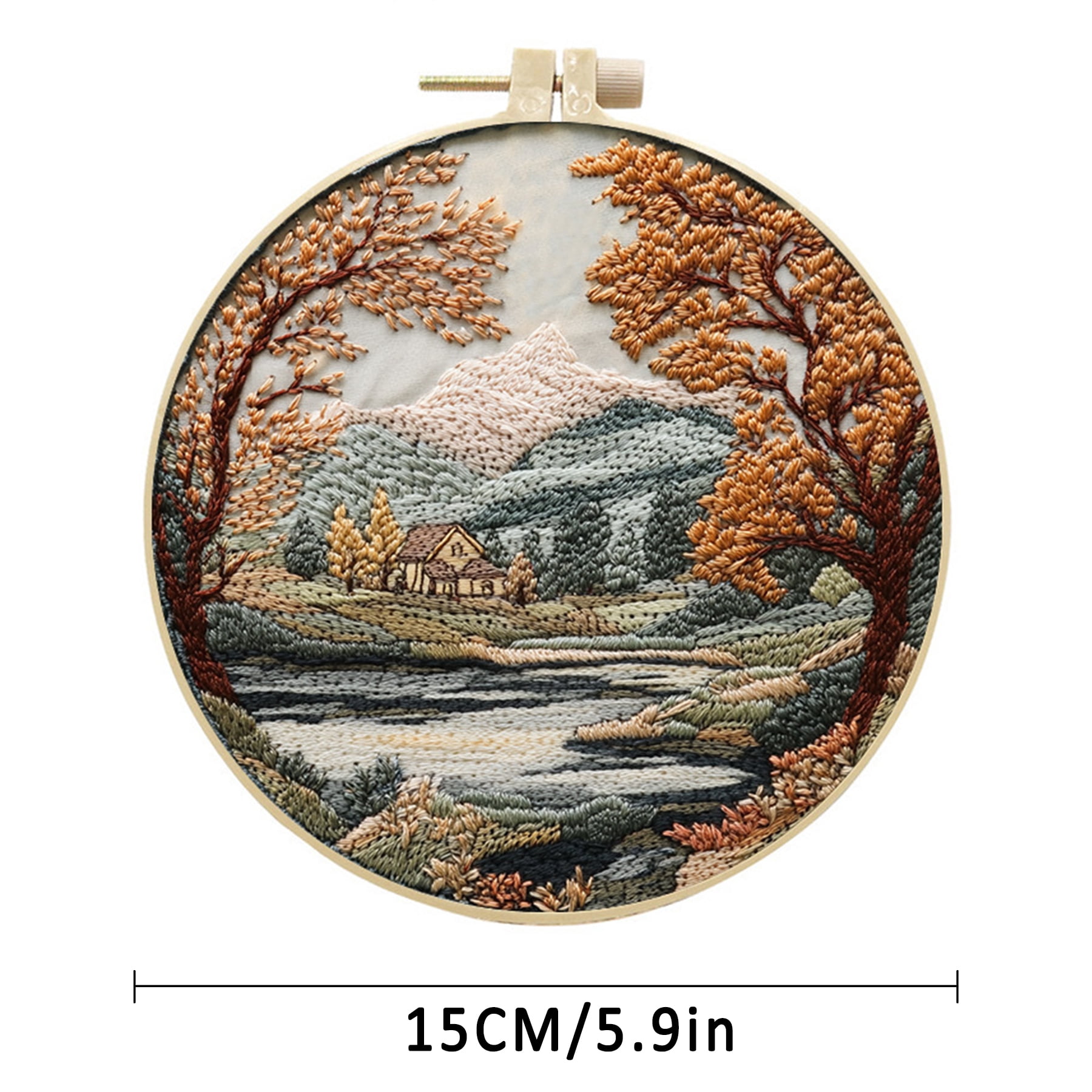 NEONWE 4 Set Embroidery Kit for Adult Beginner, with Landscape Tree Mountain Floral Nature Scenery Patterns Kits Boho Rustic Arts & Crafts Set, with Hoop, Colored Threads, Needles, and Instructions