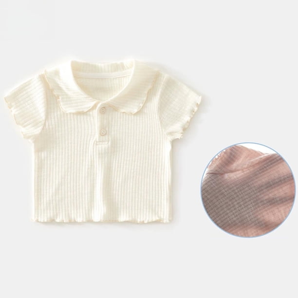 Blusas y camisas de cuello redondo y manga corta Ropa de verano para niñas Camiseta de manga corta de color liso Camisa básica de moda para niños Top de cuello alto versátil para niñas bebés Top de al