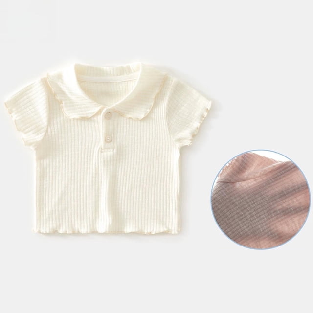 Blusas y camisas de cuello redondo y manga corta Ropa de verano para niñas Camiseta de manga corta de color liso Camisa básica de moda para niños Top de cuello alto versátil para niñas bebés Top de al