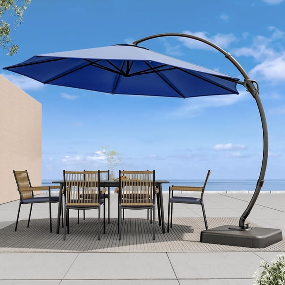 NIAIZEK 11 Navy Curved Cantilever Patio Umbrella with Base, 360° Rotating Offset Hanging for Garden, Pool, Backyard, Deck