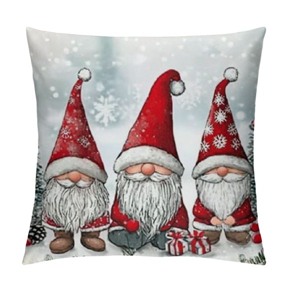 Creowell Red Christmas Decorations Pillow Covers Red Gnome Garland Snowflake Truck Merry Christmas Tree Let It Snow Holiday Pillow Decorative Throw Cushion Case for Sofa 12x12in