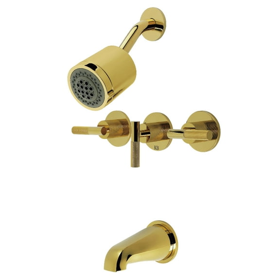 Kingston Brass KBX8132KNL Convergent Triple-Handle Tub and Shower Faucet with Knurled Handle, Polished Brass