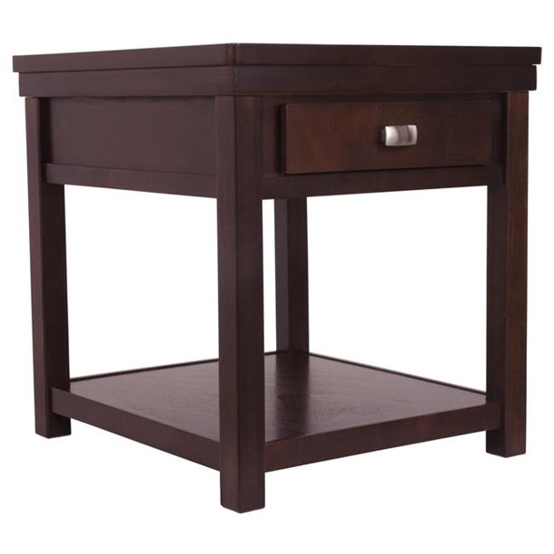 Benjara BM213347 Rectangular Wooden End Table with 1 Drawer & Open