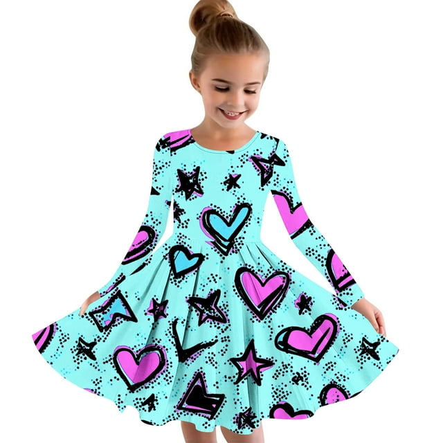 LOVZFMLL Robe d'Été à Manches Courtes pour Filles, Col Rond Imprimé