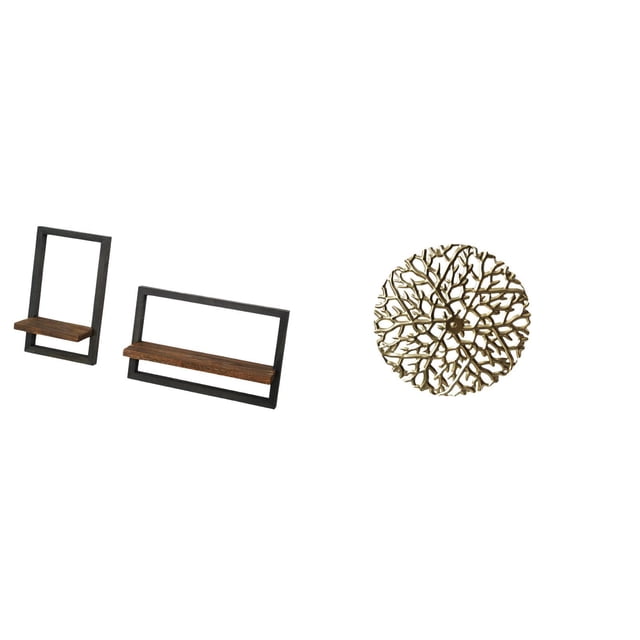 Estanterías flotantes de madera rústicas modernas y esculturas de pared de metal para decoración artística en cocina, oficina, comedor y sala de estar