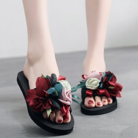 

absuyy Womens Slide Sandals- Bohemian Casual New Style Open Toe Beach Summer Flat Slide Sandals #140 Wine-6