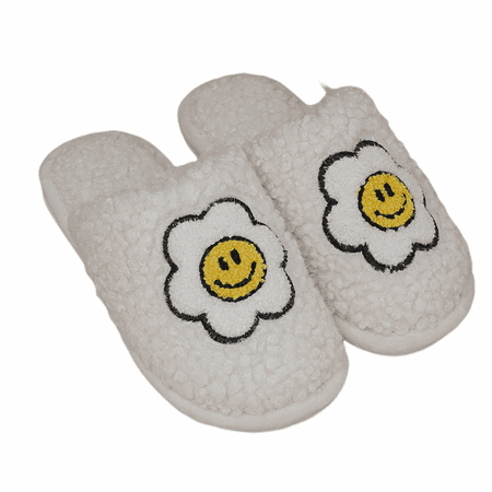 

JUSTUP Smile Face Slippers Warm Cozy Foam Slide Fuzzy Slides with Soft Memory Foam Comfort Cotton Slip on Warm（size:5.5-6）