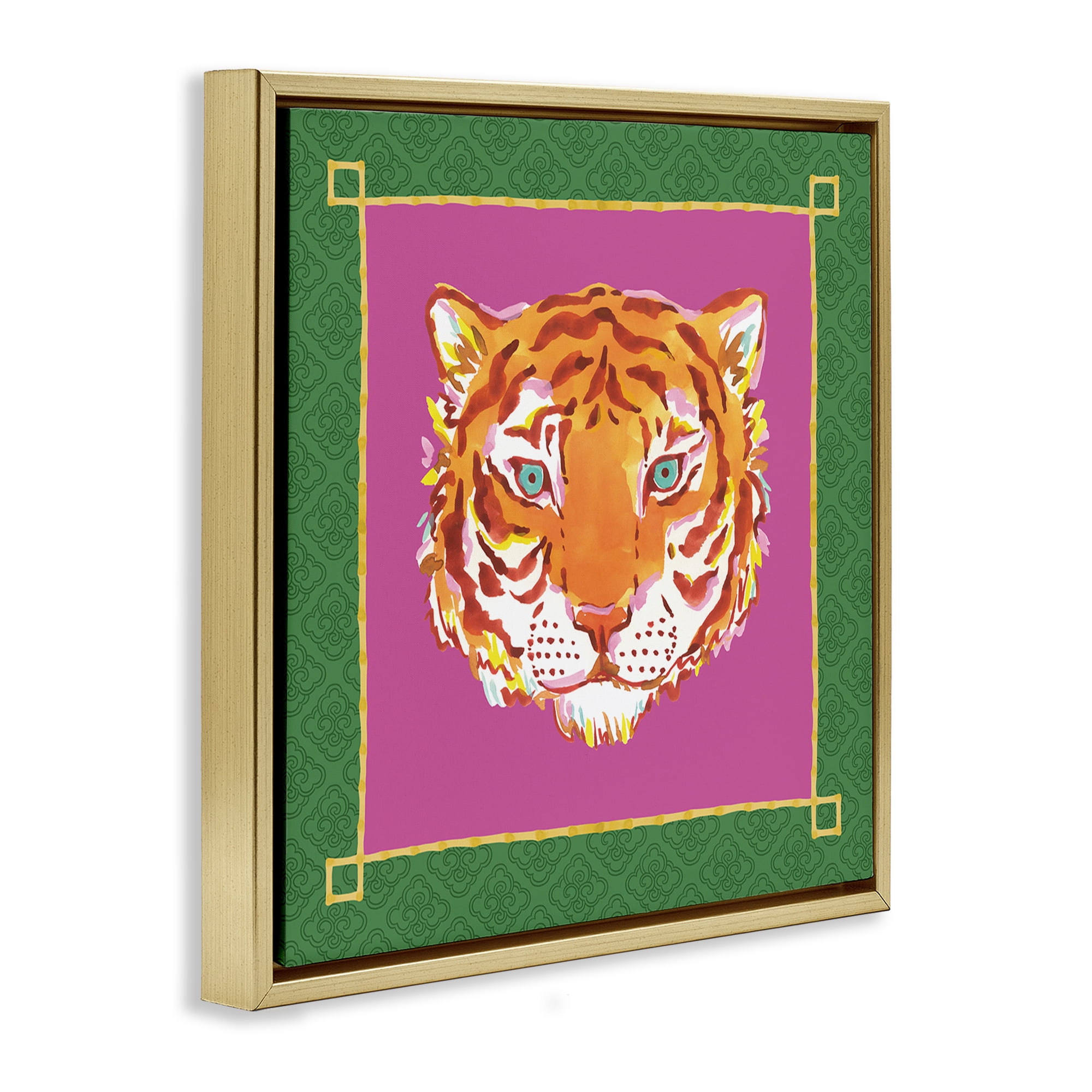 Stupell Industries Bordered Exotic Tiger Portrait Gold Framed Floater Canvas Wall Art, design by Karolina Sato