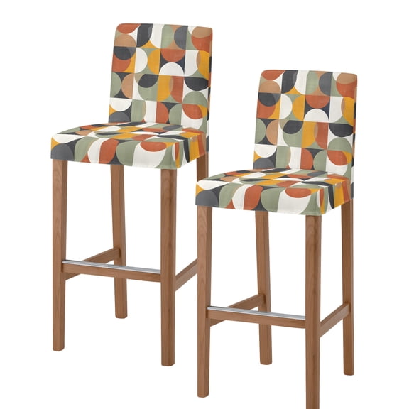 Orange Modern Geometric Bar Stool Covers Set of 2, Abstract Watercolor Semicircle Stretch Washable Bar Chair Covers with Backs, Removable Pub Counter Height Chair Cover for Kitchen Dining Room Cafe
