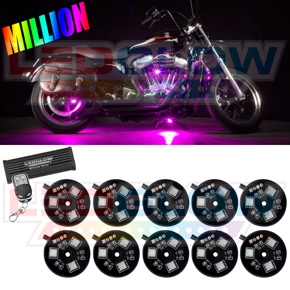 LEDGlow 10pc Advanced Million Color SMD LED Pod Motorcycle Lighting Kit
