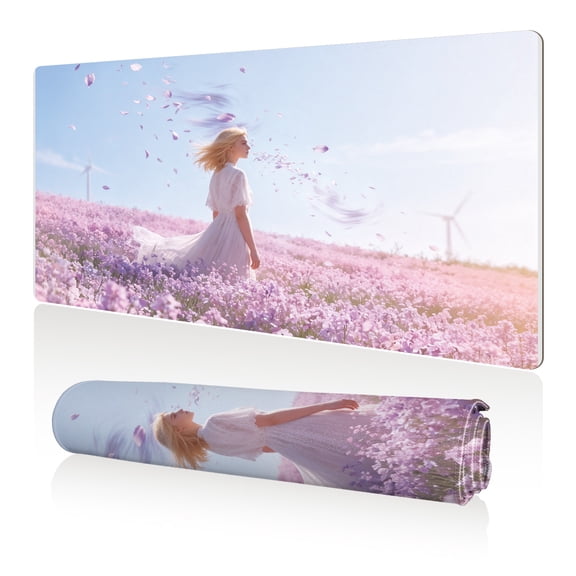 LIVEKEY Mouse Pad 80x40cm Extra Large Non Slip Stitched Durable Easy Clean Girl in Lavender Field for Gaming Office