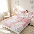 thumbnail image 3 of Manfei Abstract Geometric Block Bed Sheets, Abstract Artwork Fuul Size Sheets, Pink White, Pink Reversible 4pcs1 Flat Sheet + 1 Fitted Sheet + 2 Pillowcases, 3 of 6