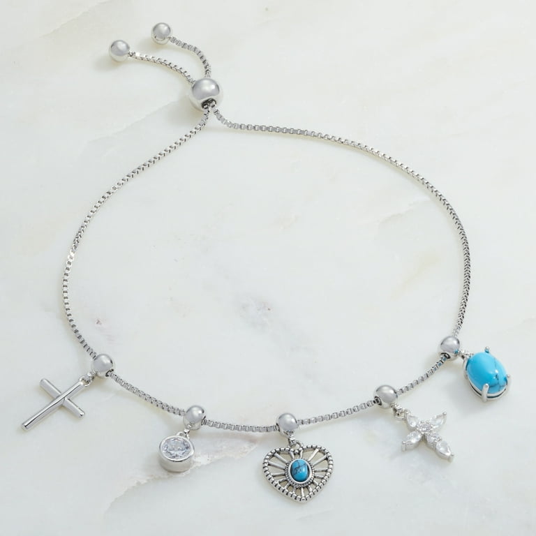 Believe Women's Silver Plated Slider Charm Bracelet Adjustable