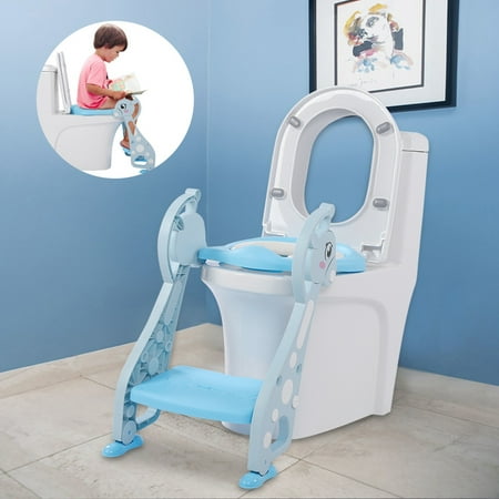 Tbest Cute Deer Armrest Ladder Potty Chair for Baby Boy Kids Toddler Training Soft Toilet Seat Blue, Toilet Ladder,Potty Training (Best Potty Seat With Ladder)