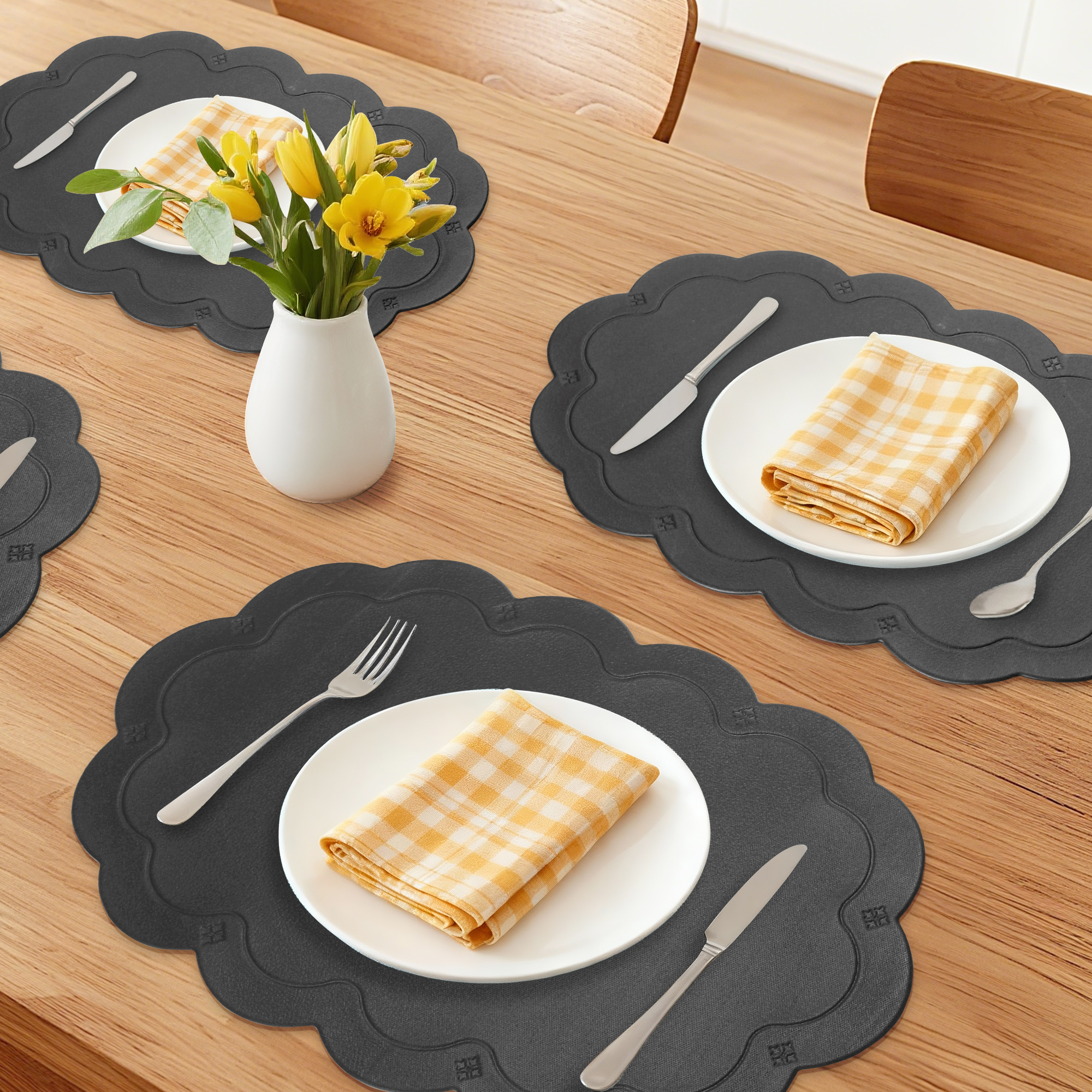 Unique Bargains Set of 6 Leather Waterproof Placemats for Kitchen Dining Table Black