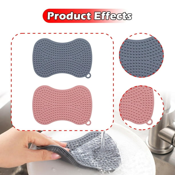 2 cepillos de silicona para platos, esponja de cocina, utensilio de cocina eficiente, cepillo de limpieza suave para el hogar, de doble cara, fácil de