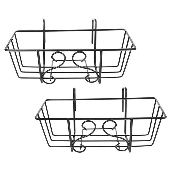 KALLORY 2Pcs Black Balcony Plant Holder Iron Hanging Flowerpot Shelf for Outdoor Garden Storage