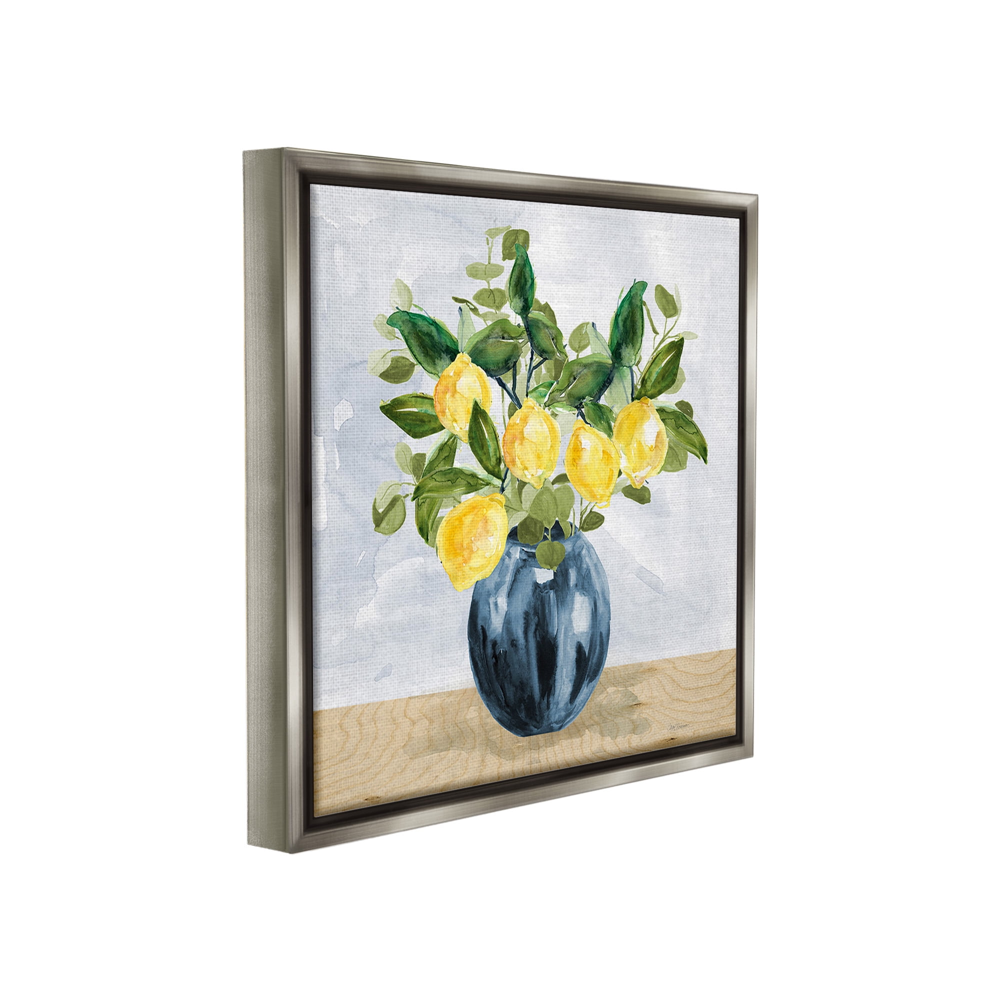 Stupell Industries Lemon Tree Bouquet Food & Beverage Painting Gray Floater Framed Canvas Art Print Wall Art, 18 x 18