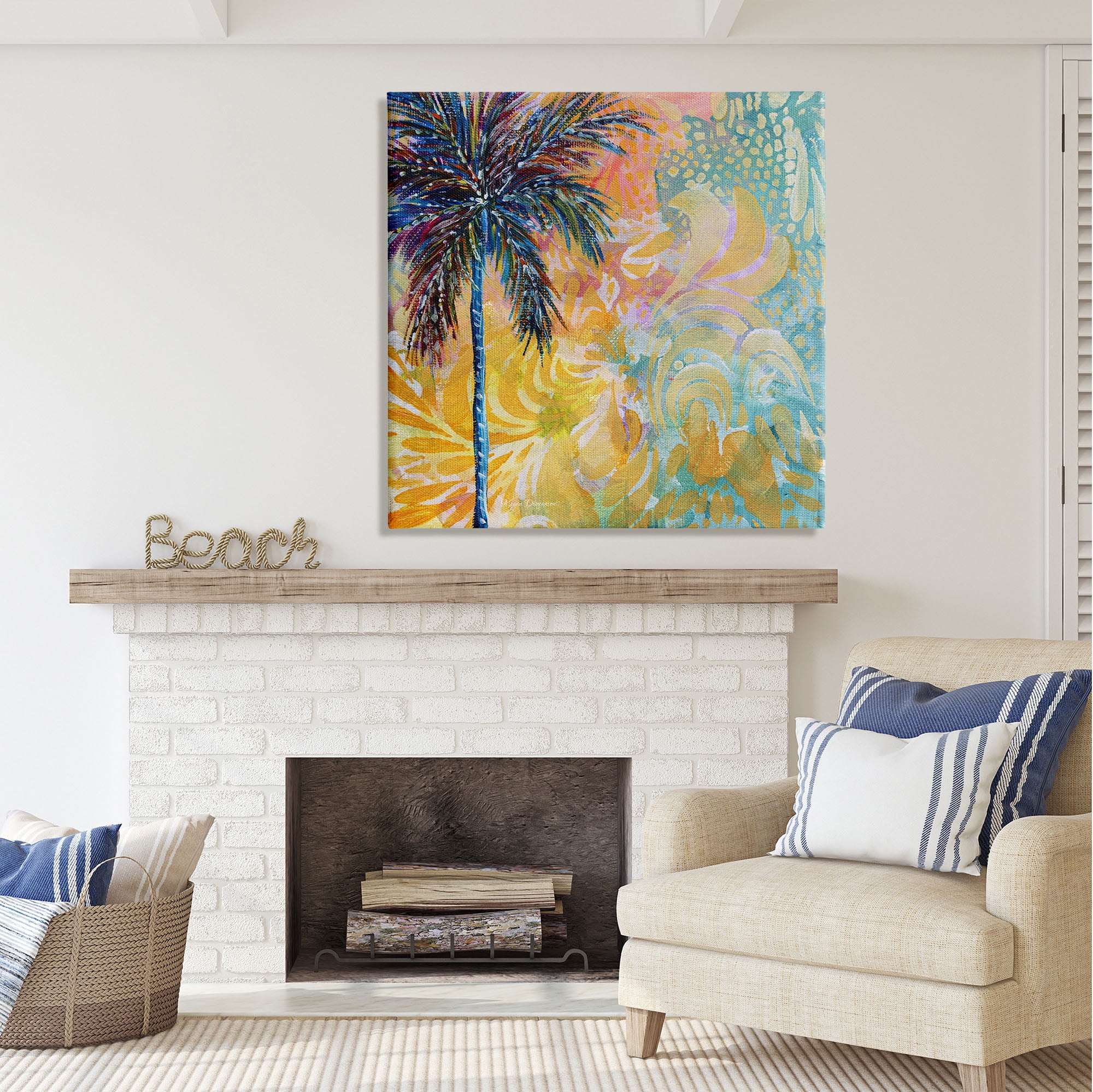 Stupell Industries Tropical Patterned Palm Abstract Painting Gallery Wrapped Canvas Print Wall Art, 36 x 36