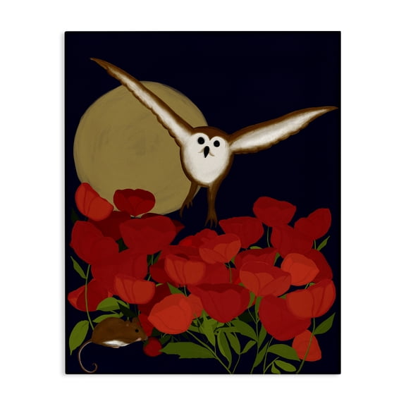 Stupell Industries Owl over Poppy Field Animals Painting Wrapped Canvas Art Print Wall Art, 16 x 20