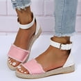 thumbnail image 4 of Sandals for Women Flat Denim Cloth Band Open Toe Sandal Buckle Ankle Strap Espadrille Sandals Vacation Beach Shoes, 4 of 5
