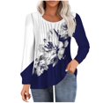 thumbnail image 1 of HKEJIAOI Tunique à Manches Longues Bouffantes pour Femmes Blouses Florales Plissées Décontractées Col Rond T-Shirts Mode Automne 2024 2TG, 1 of 5