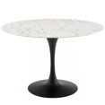 thumbnail image 1 of 47" Tulip Table, Faux White Marble Top Round Dining Table - Black Metal Base, 1 of 4