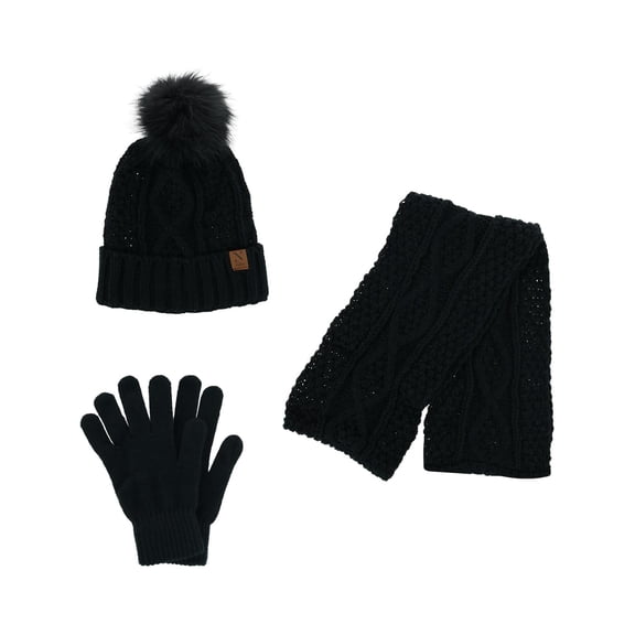 CTM  Winter Knit Pom Hat Gloves & Infinity Scarf Set by Noillia (Women)