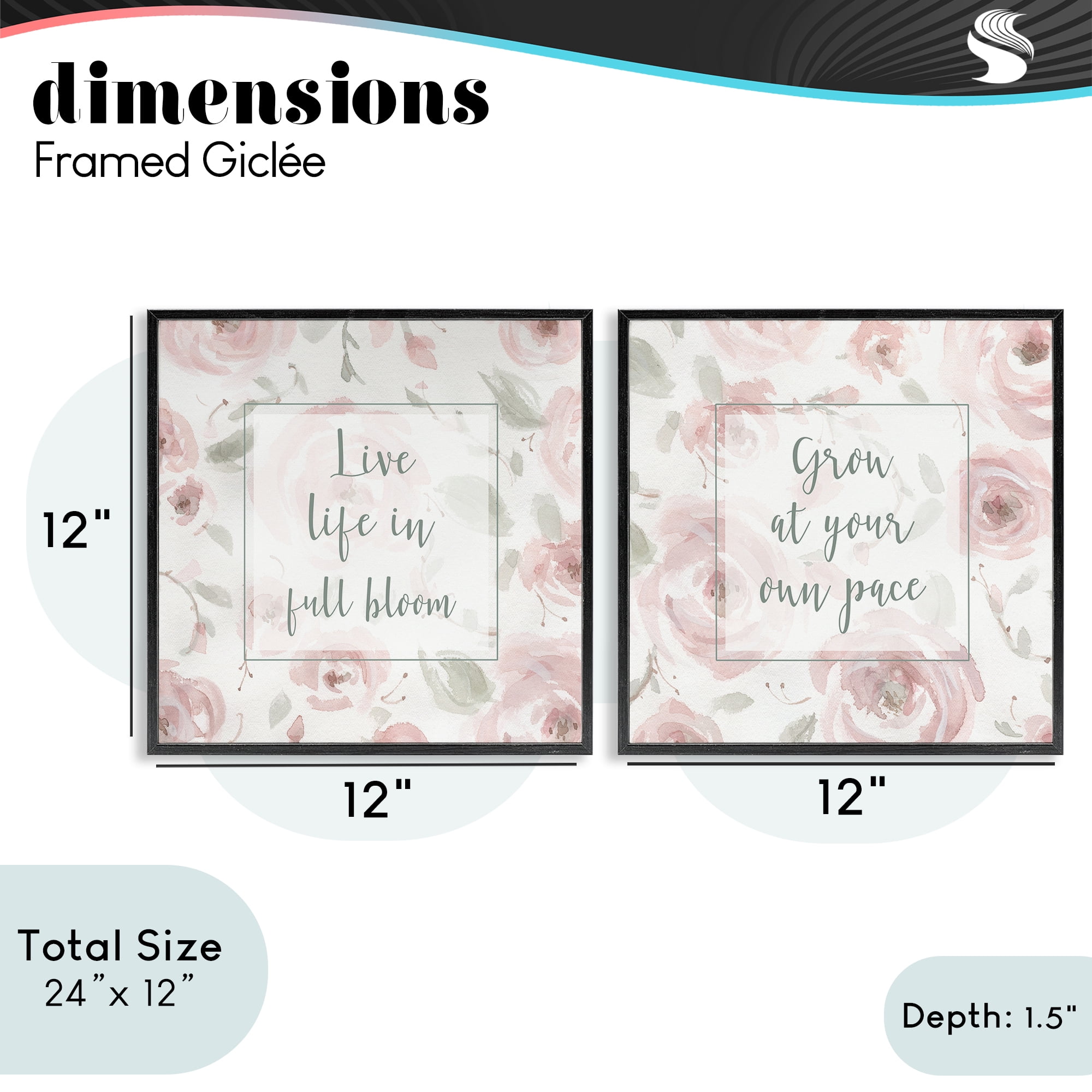 Stupell Industries Full Bloom at Your Pace Florals 2 Piece Black Framed Giclee Art Set, design by Carol Robinson