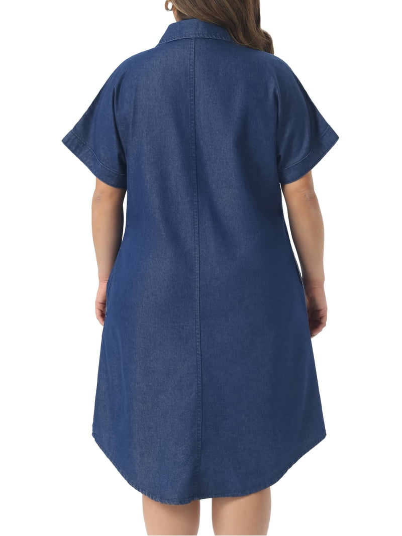 DARING DIVA Women's Plus Size Denim Short Sleeve Button Down Dress 4X Blue
