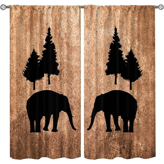 Animal Black Bear Blackout Curtains, Retro Forest Cool Soundproof Curtains, Privacy Curtains Cold and Warm Insulation Apply to Living Room Bedroom Kitchen Dining Room Kid Room Balcony-W42xL63in