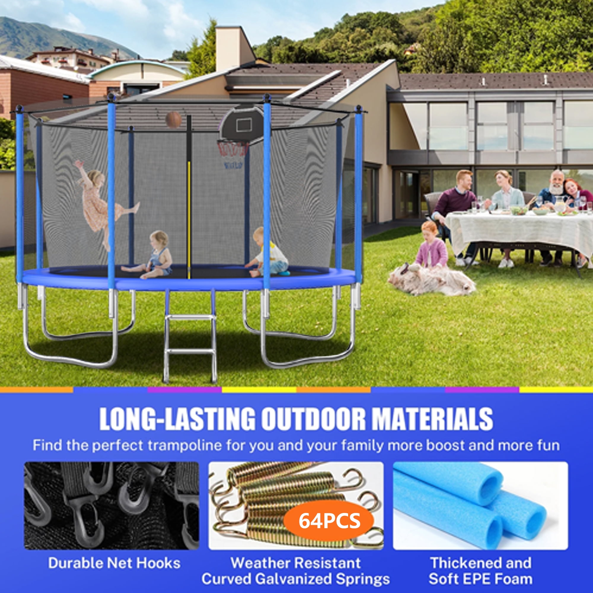 Shengchao Trade 10FT Trampoline with Safety Enclosure Net and Basketball Hoop