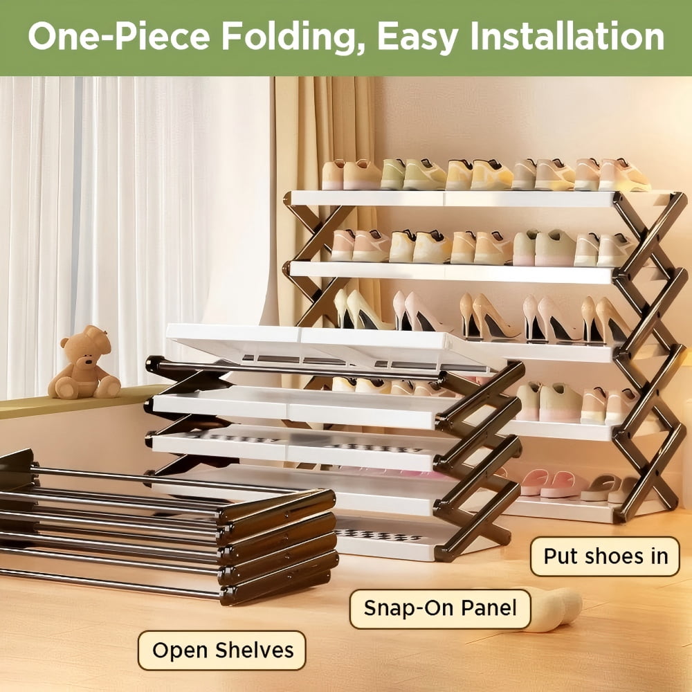 Joybos 5-Tier Folding Shoe Rack, No-Install, Portable Shoe Organizer for Family - Entryway/Closet/Bedroom