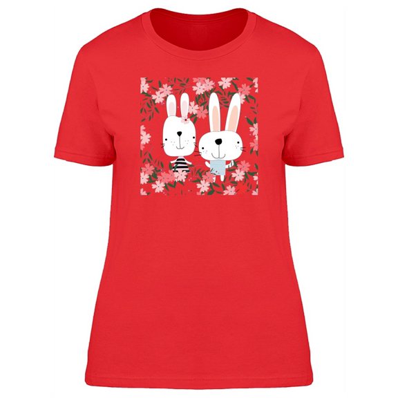 Adorable Rabbits With Flowers T-Shirt Women -Image by Shutterstock, Female XX-Large