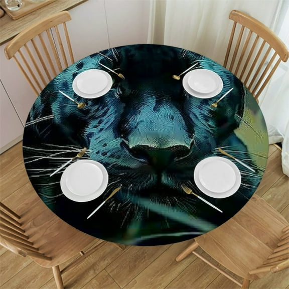 Patifu Black Panther Round Tablecloth Stain-Resistant Washable for Indoor Outdoor Restaurants Weddings Parties Elastic Edge Waterproof Home Decor 31"-35