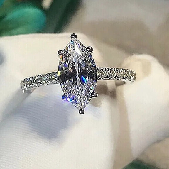 3.20 Ct Lab-Created Marquise Cut White Diamond Wedding Ring Annviersary 925 Sterling Silver