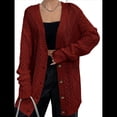 thumbnail image 3 of Cárdigan de Punto para Mujer, Larga, Abierto, con Botones, Suéter de Punto Vino Tinto L, 3 of 7