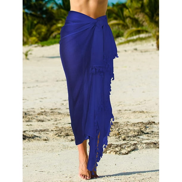 2 Pieces Women Beach Batik Long Sarong Swimsuit Cover up Wrap Pareo with  Tassel for Women Girls 