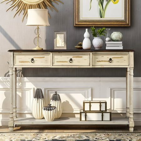 For Console Table With 3 Drawers Entryway Hallway Living Room Sofa Sideboard Projecting And Long Shelf Multi Color Beige Accuweather Sofa Table Sideboard, How Deep Should An Entryway Table Be