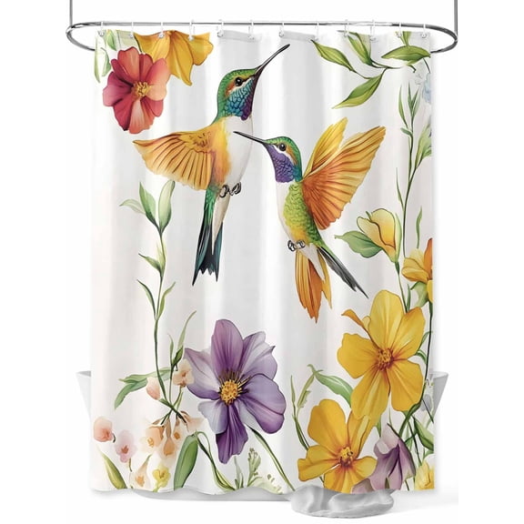 Spring Floral Small Stall Shower Curtain, Waterproof Shower Curtains for Bathroom, Summer Botanical Birds Colorful Washable Fabric Cloth Bath Curtain for Bathtub Decoration with Hooks 36x72 Inches