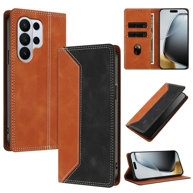 Phone Case for Samsung Galaxy S26 Ultra FOXDOCK Premium Leather,Creative Dual-Color Cover with Card Slot,Shockproof