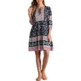 thumbnail image 1 of INSPIRE CHIC Vestido Mini Babydoll de Manga 3/4 con Lazo Floral Bohemio para Mujeres en Azul Oscuro, 1 of 6