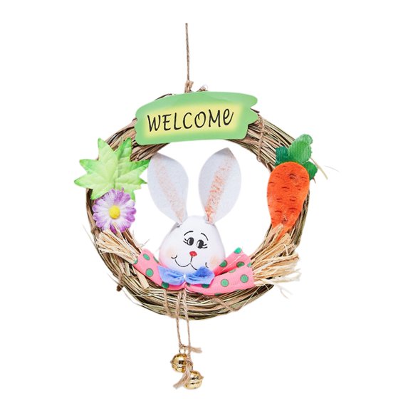 Easter Rabbit Pendant Ornament, Flax Handmade Colorful Bunny Hanging Decor with Bell for Home Window Wall Festival Party Decoration